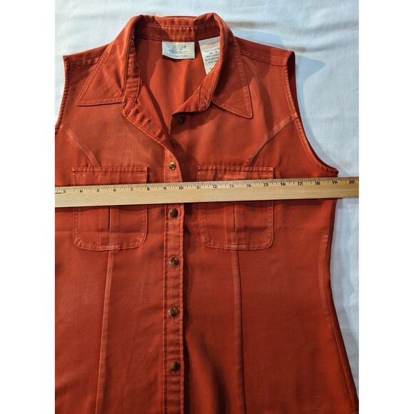 Kathie Lee Orange Button Down Tank Top Size Small Sleeveless Blouse - Picture 4 of 5